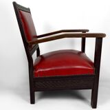 Pair of Colonial Art Deco Carved Wood Armchairs, Algeria, 1930