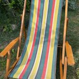 Transat/ chilienne vintage en bois avec repose-pieds — Années 60
