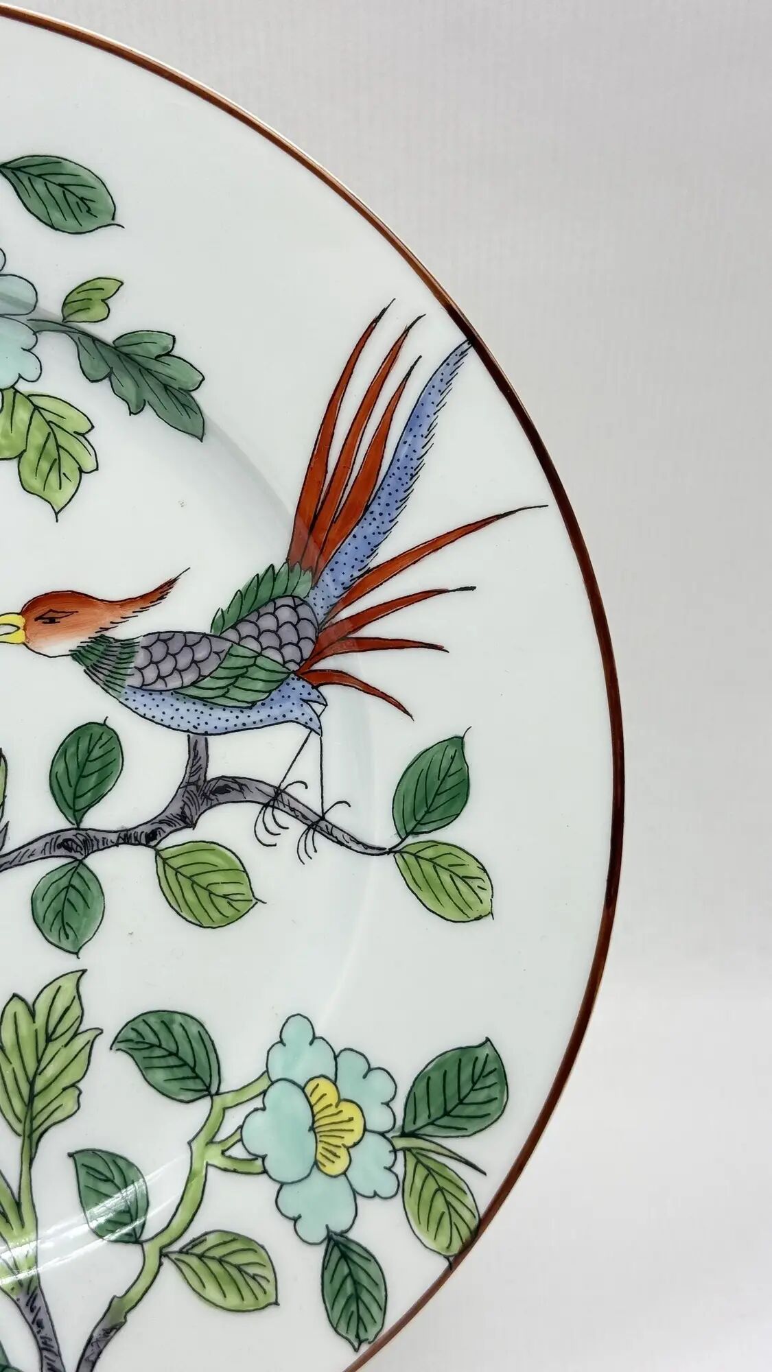 6 porcelain plates from Paris for Tiffany & Co, bird and peonies.