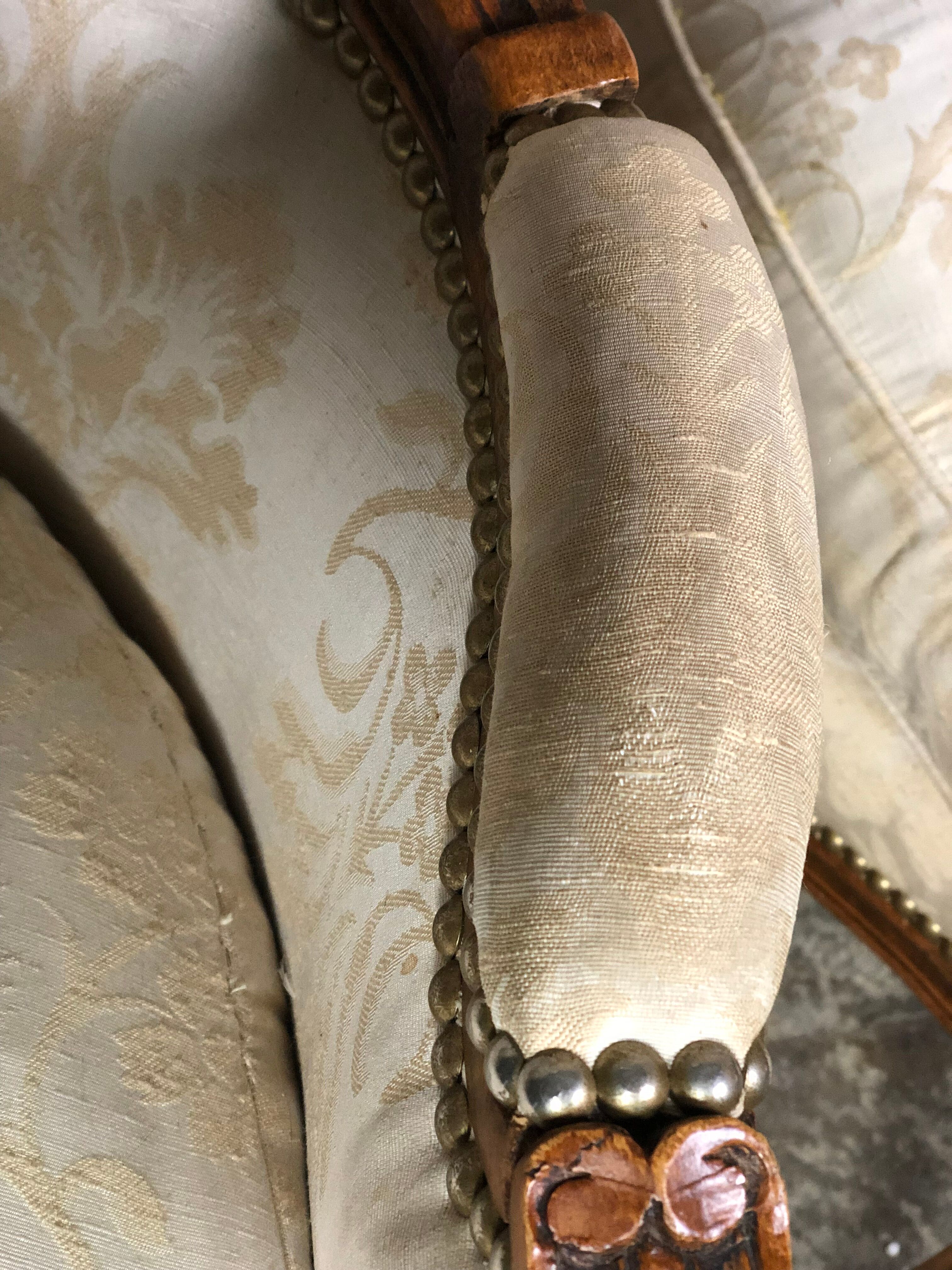 Armchairs Louis XV style carved walnut and fabric