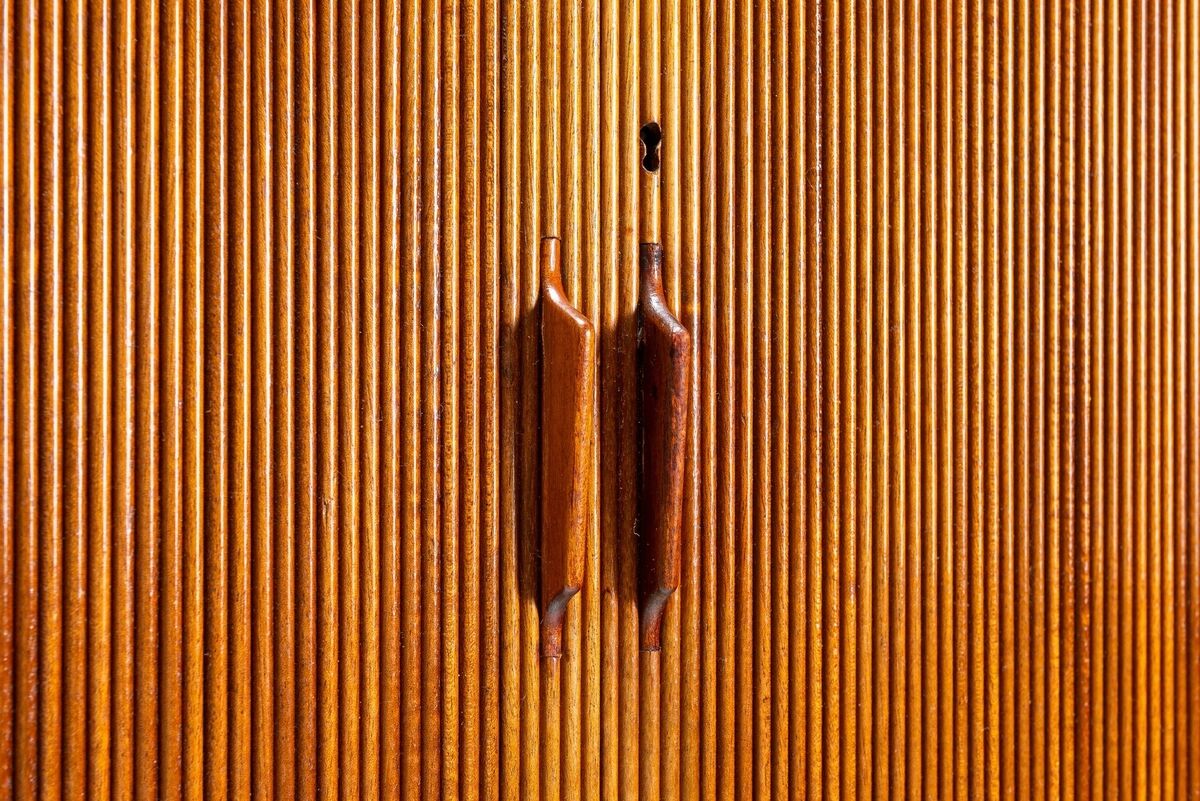 Danish high cabinet in teak with tambour doors Denmark 1960