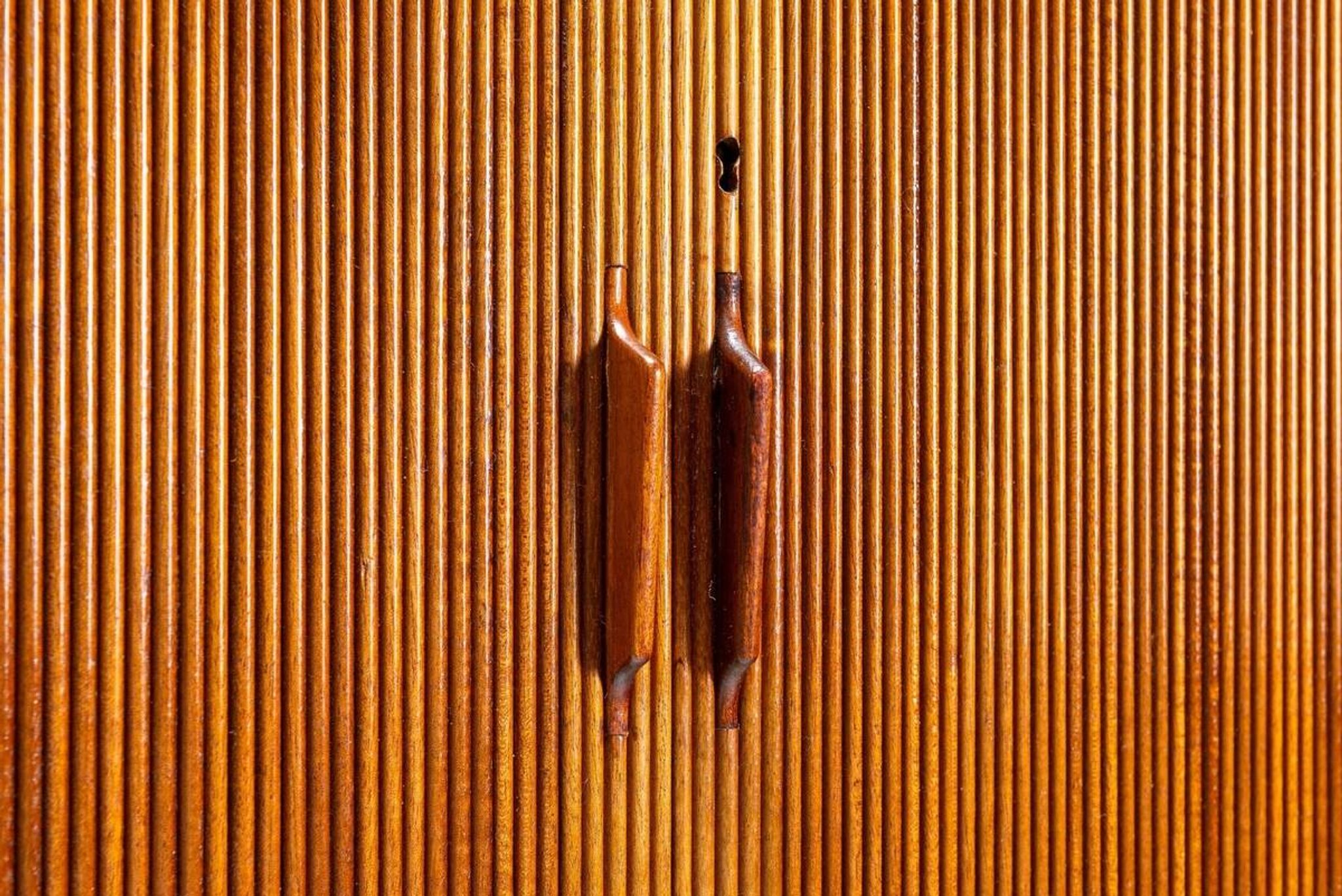 Danish high cabinet in teak with tambour doors Denmark 1960