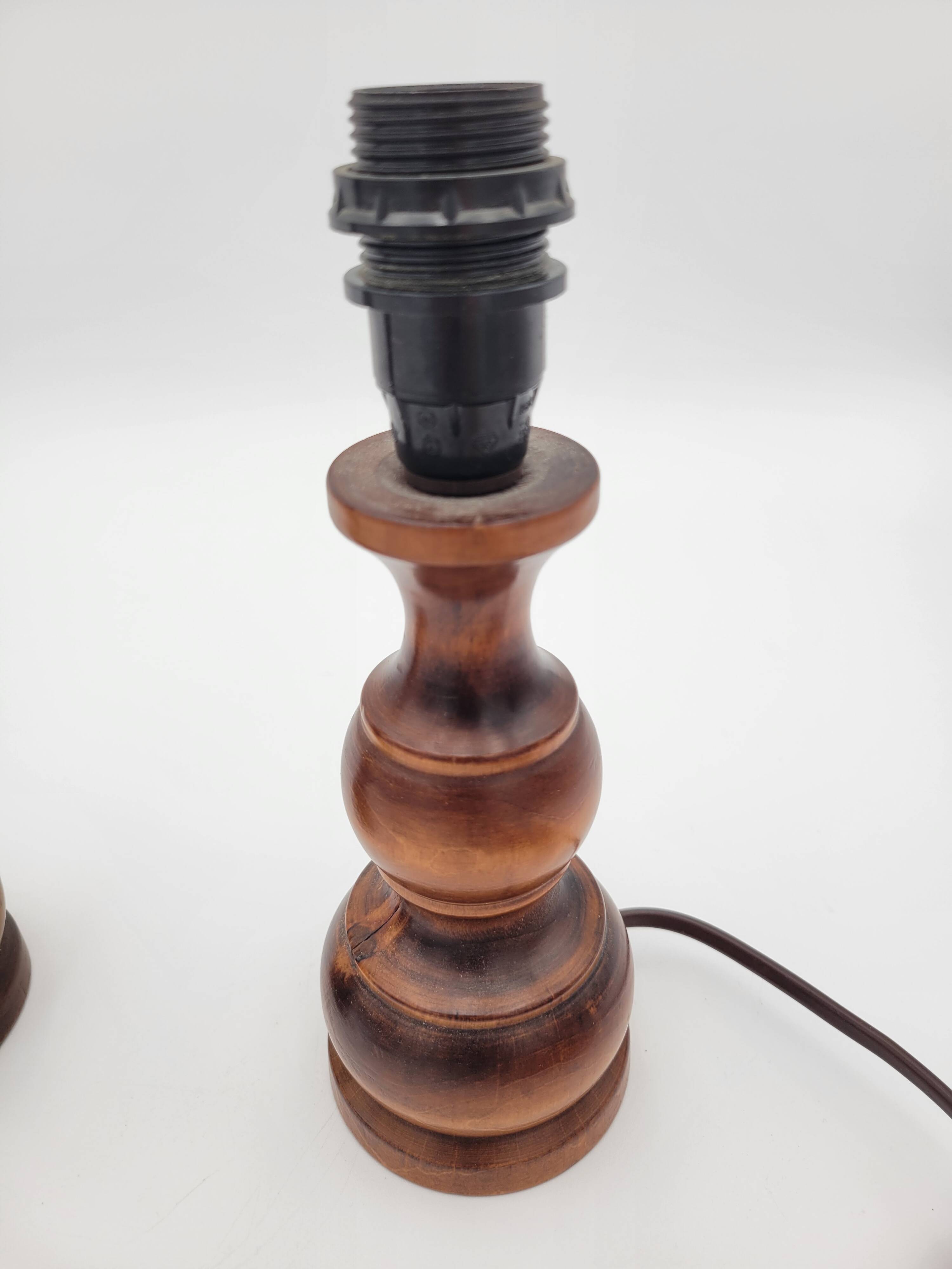 Pair of turned wooden bedside lamps