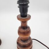 Pair of turned wooden bedside lamps