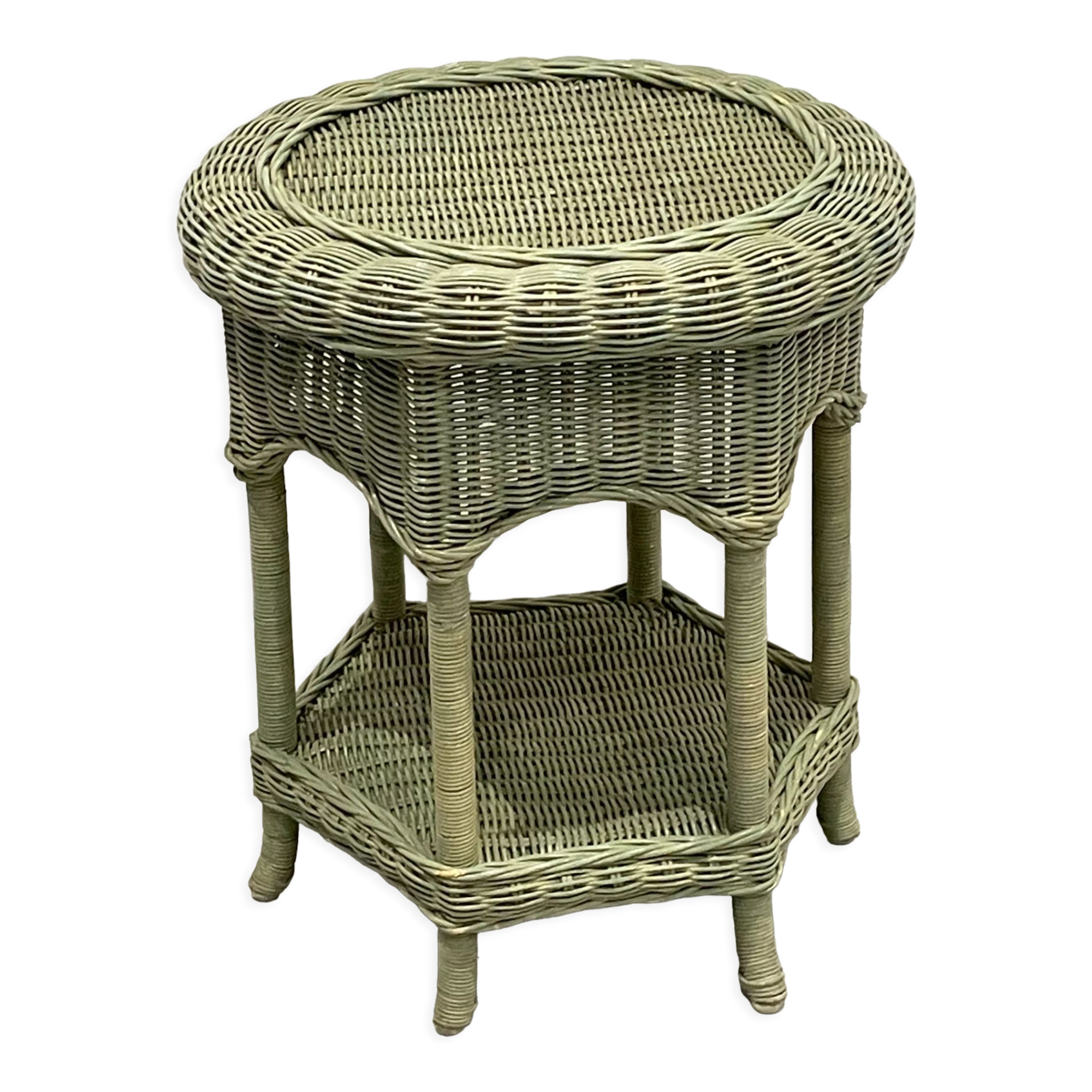 Side table or pedestal table in tinted basketry