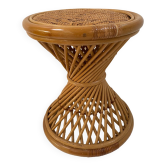Tabouret diabolo sellette en rotin