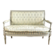 Directoire French silk sofa bench with blue, grey and white 18th century patterns