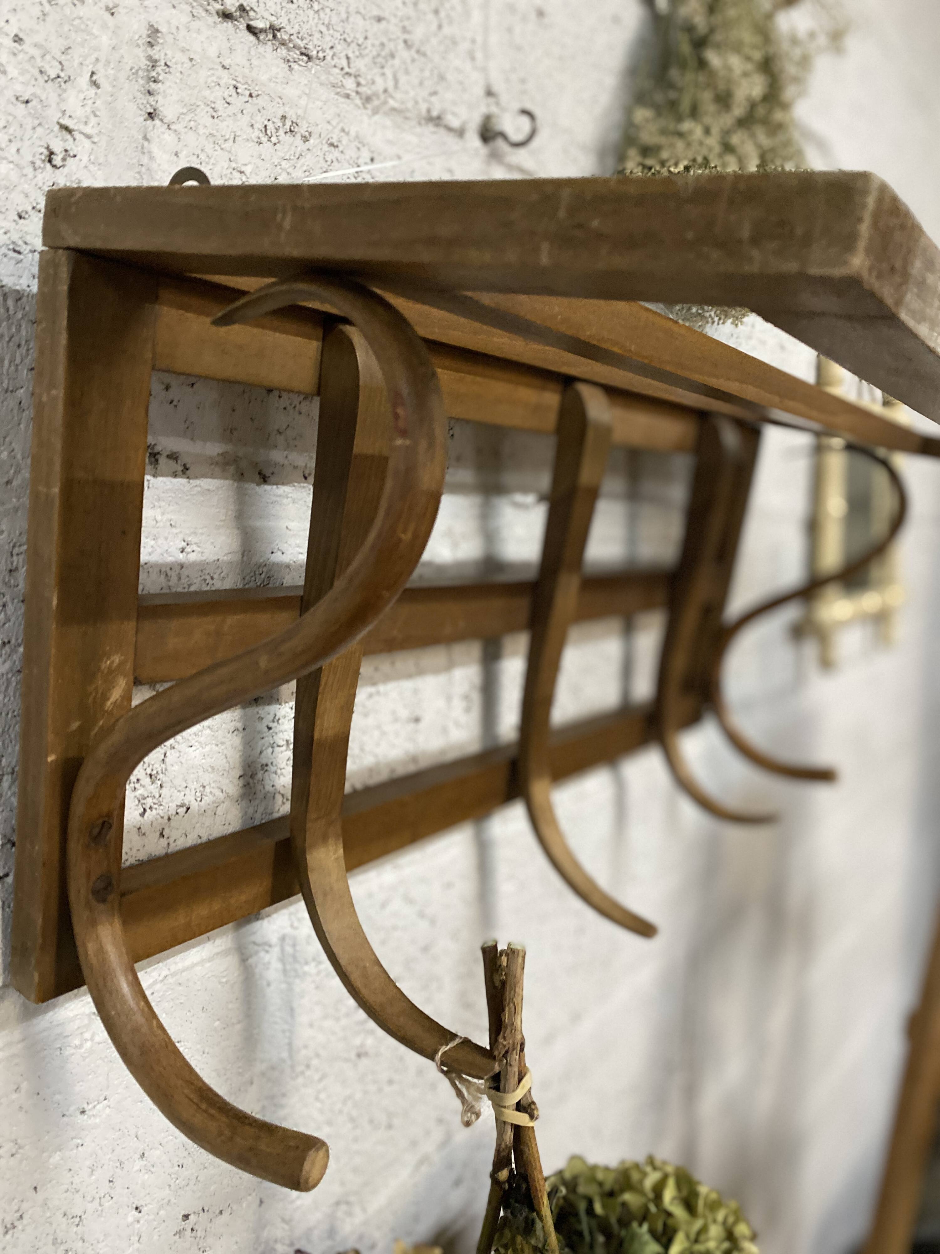 curved wooden coat rack/shelf