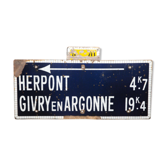 Plaque emaillee Année 30 Givry En Argonne Herpont Michelin Garage