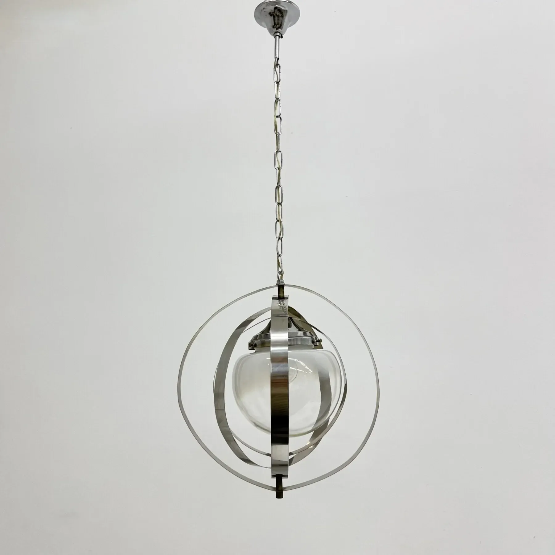 Mid-century glass sphere hanging pendant glass lamp design 1970’s space age Italy