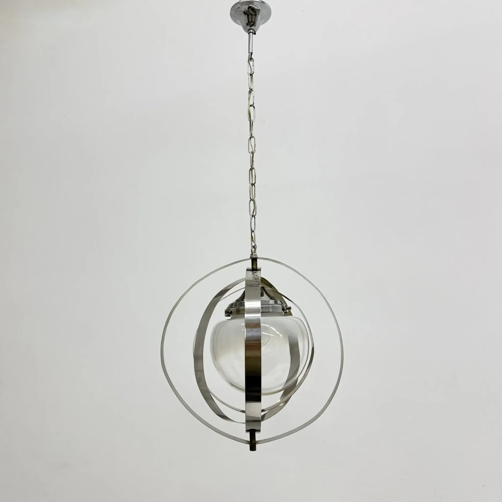 Mid-century glass sphere hanging pendant glass lamp design 1970’s space age Italy
