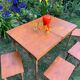Old suitcase, table and stools, vintage wooden picnic