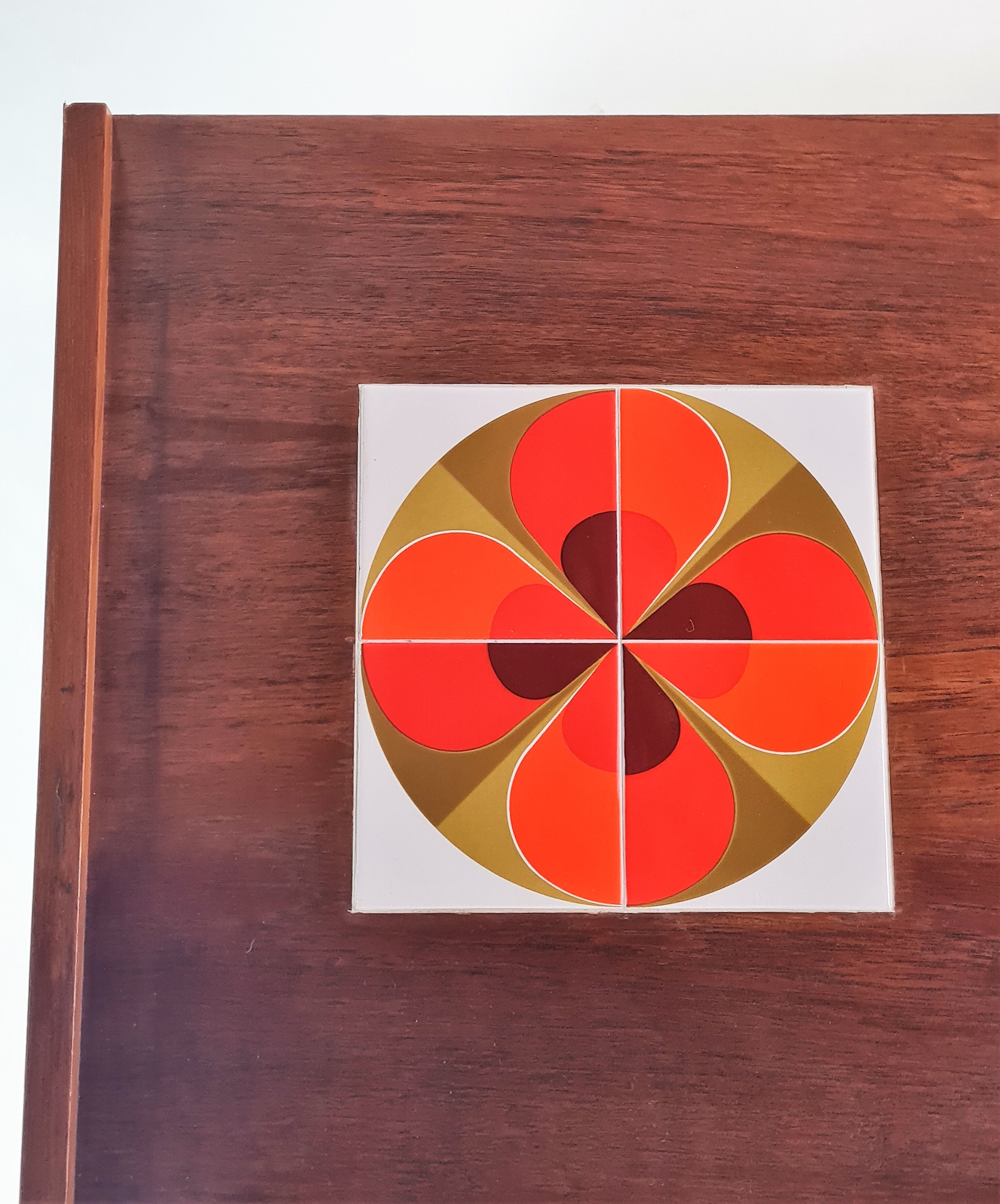 Tricolor sideboard with retro tile insert, circa 1960