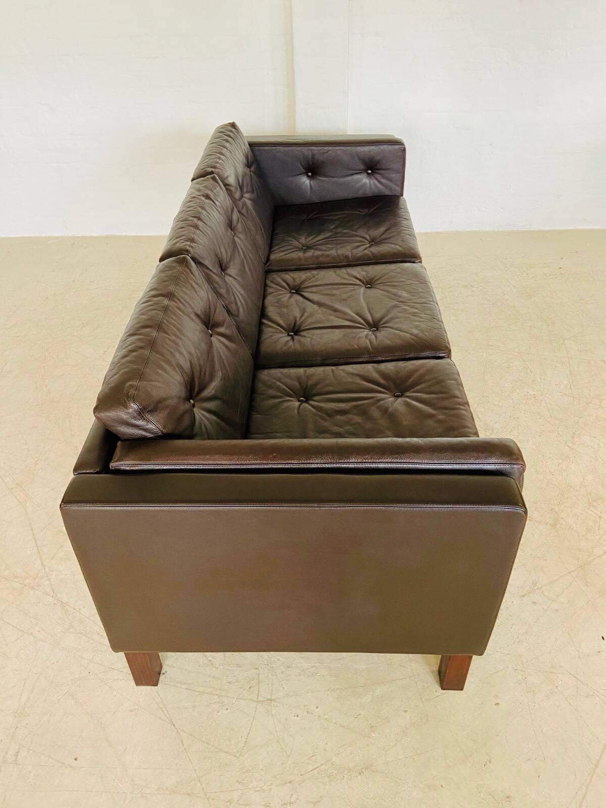 Vintage Danish Erik Jørgensen brown leather 3 seater sofa
