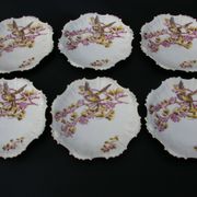 6 Limoges porcelain dessert plates 1900 - Bird decor