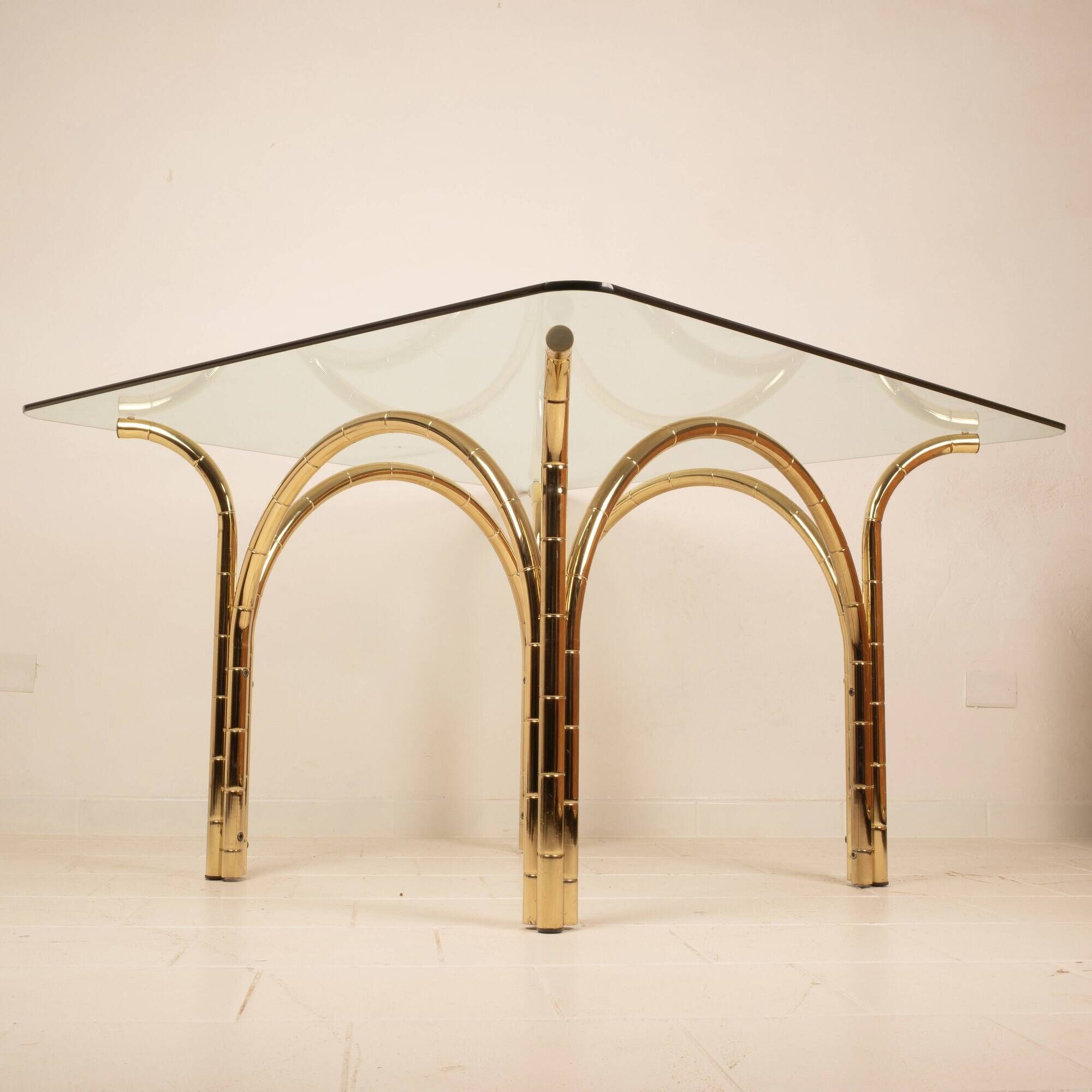 Glass and Brass Table, Italian Manufacture, 1970