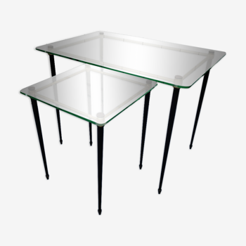 Tables gigognes verre et laiton design 1950