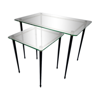 Tables gigognes verre et laiton design 1950