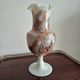 Vintage footed vase in white opaline, marbled/marble effect decoration from the 60s.