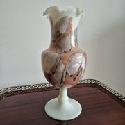 Vintage footed vase in white opaline, marbled/marble effect decoration from the 60s.