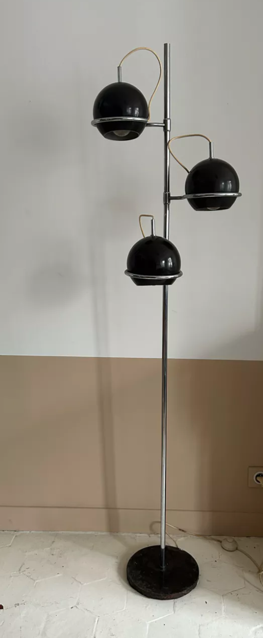 Monix vintage adjustable floor lamp, chrome and brown lacquered metal