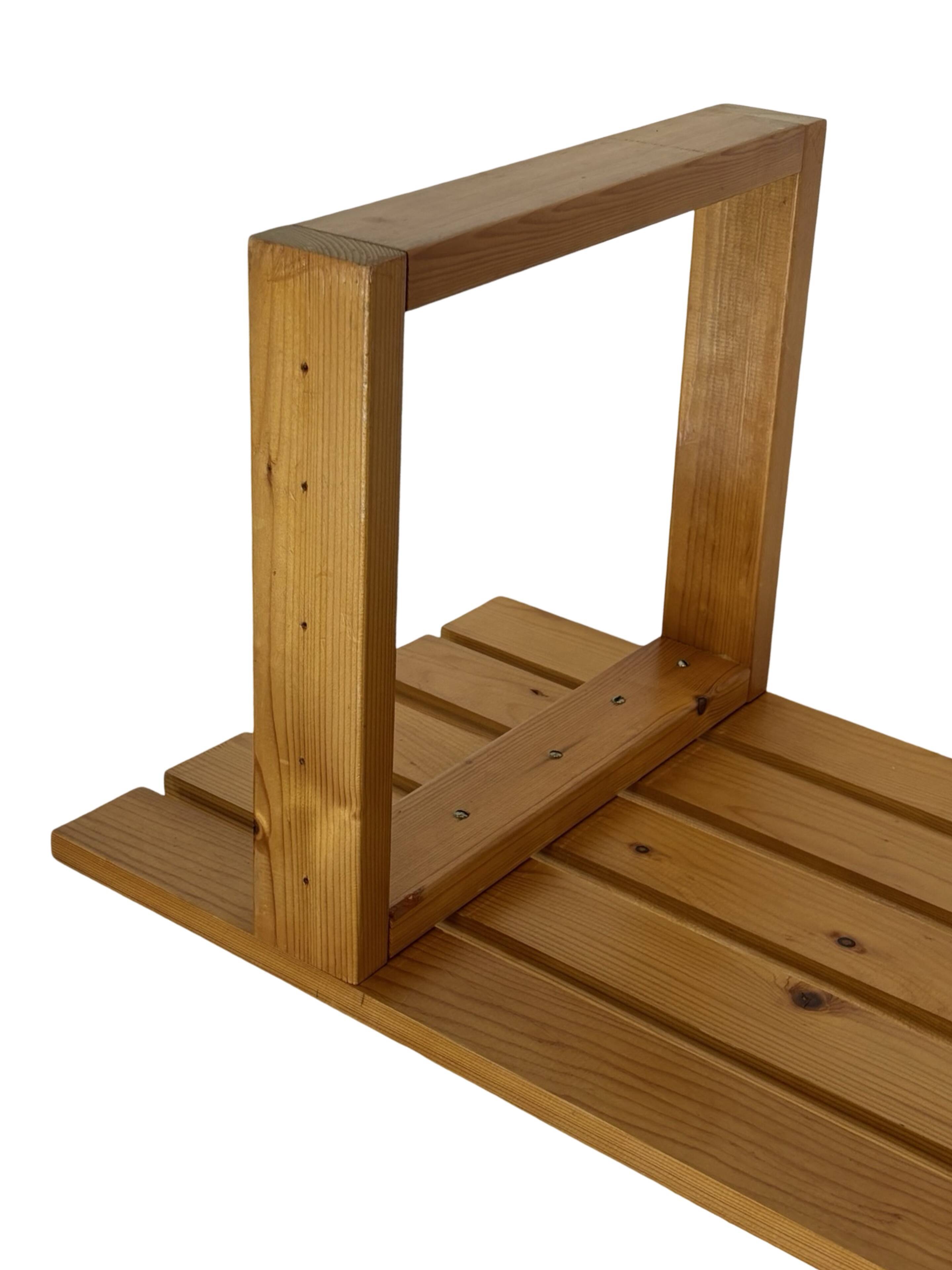 Vintage Scandinavian modern pinewood slatted bench from the 1960's