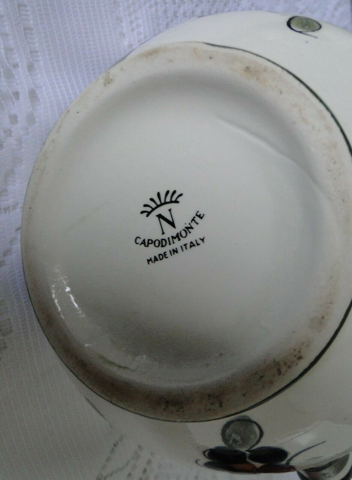 Ceramic belly pitcher lid and spout closed capodimonte chimeric decoration