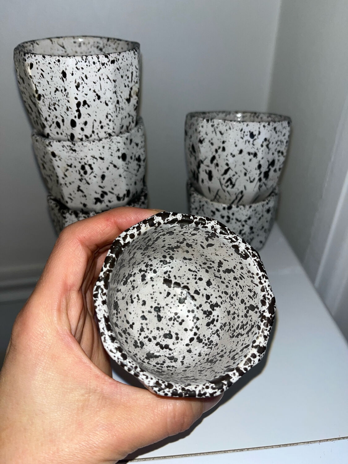 6 speckled ceramic coffee cups