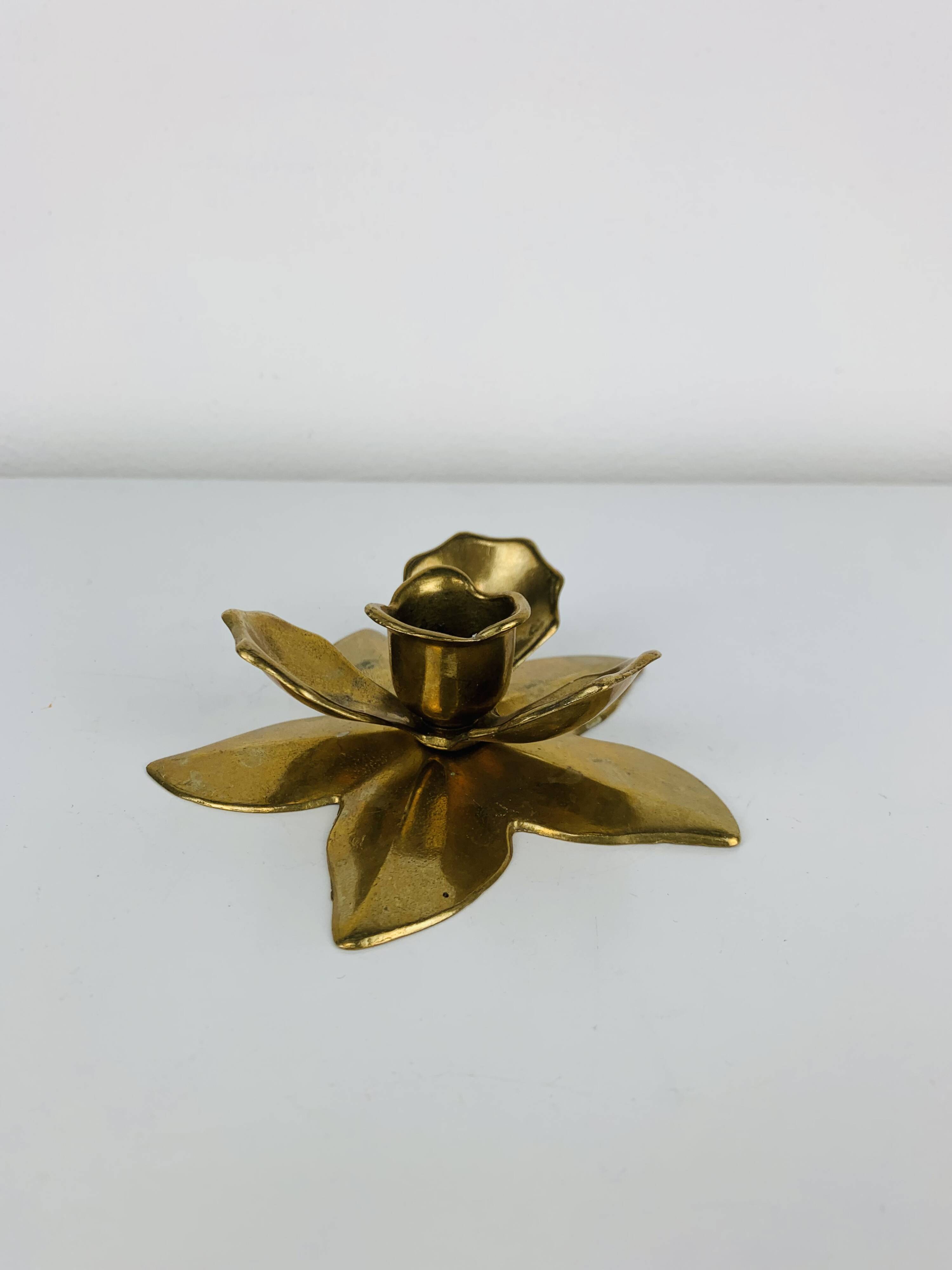Bougeoir fleur laiton doré vintage