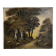 Old oil painting on canvas of a forest landscape.