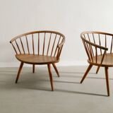 Vintage Swedish Sculptural Mid Century Oak Armchairs Yngve Ekström, 1950s