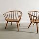 Vintage Swedish Sculptural Mid Century Oak Armchairs Yngve Ekström, 1950s