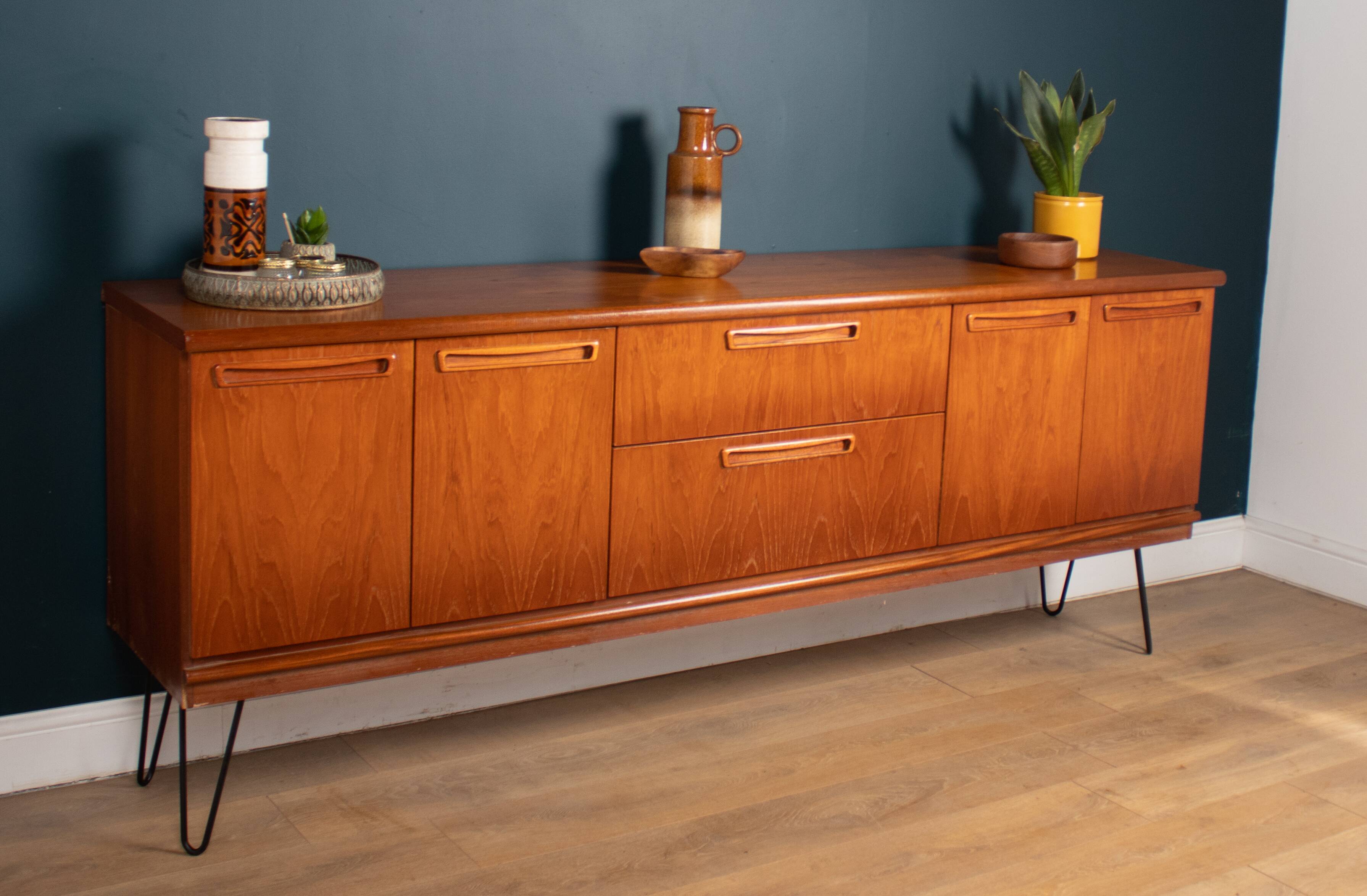 Retro Teak 1960s Meredew Mid Century Sideboard On Hairpin Legs