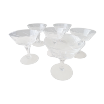 Set of 6 champagne glasses in vintage ground glass