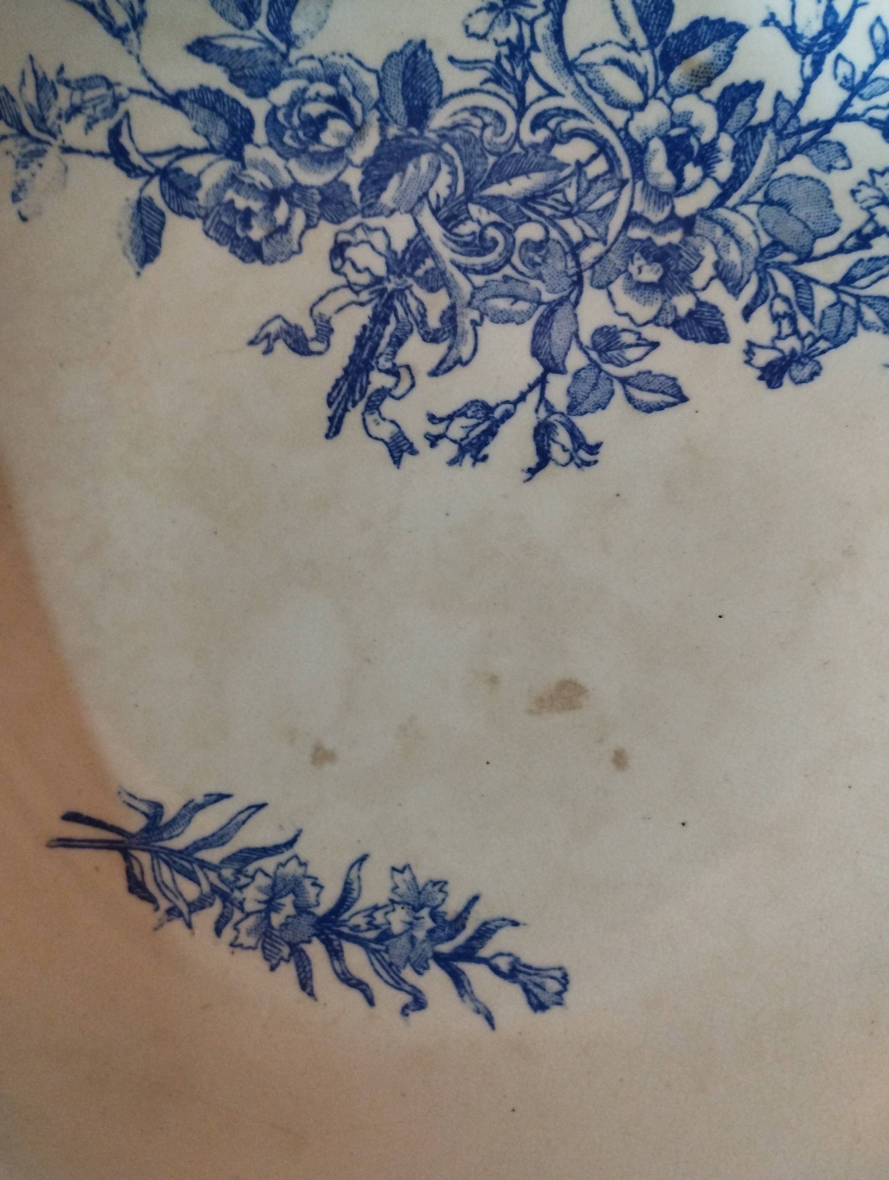 old earthenware fruit bowl - blue floral decoration