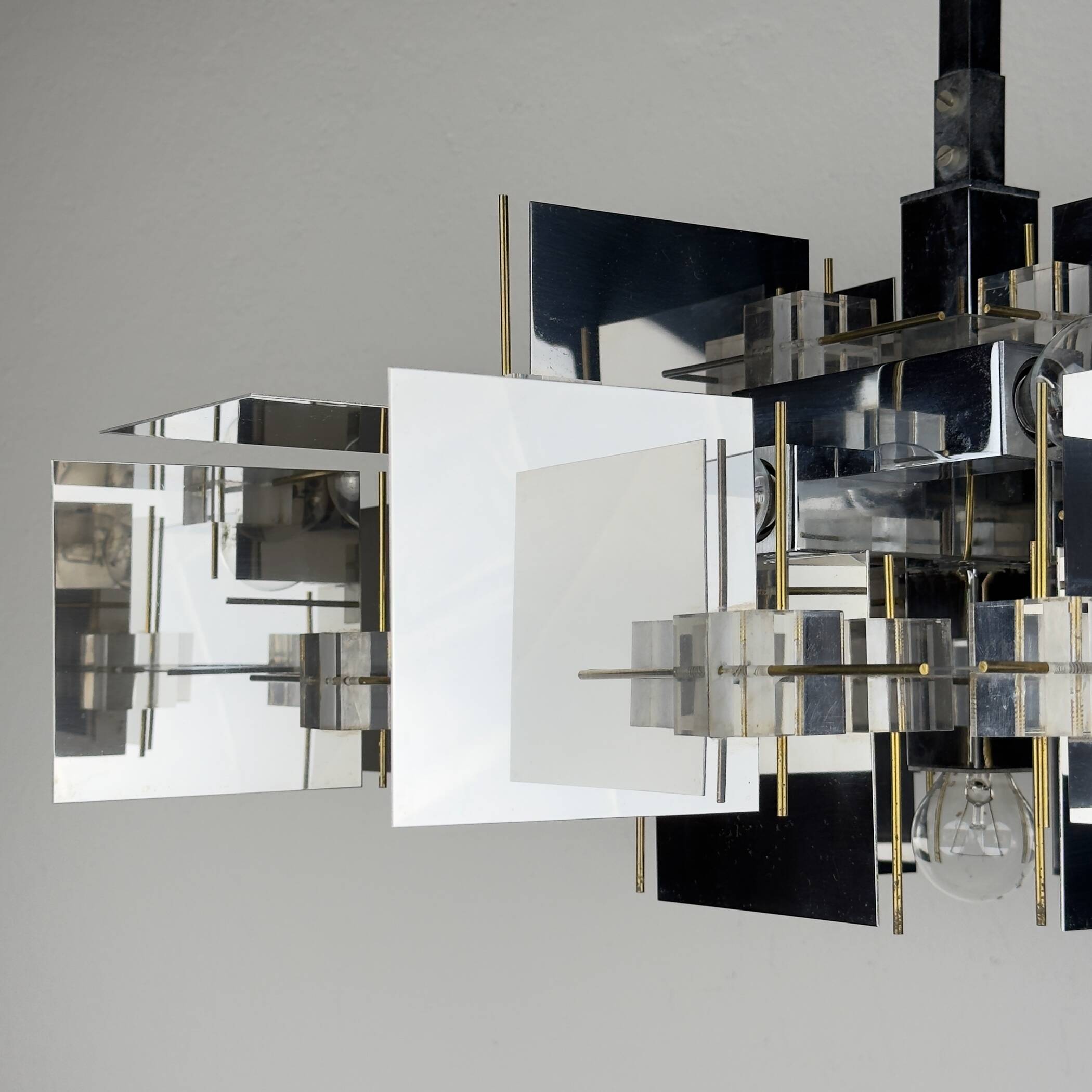Vintage metal chandelier by Gaetano Sciolari, Italy, 1950s
