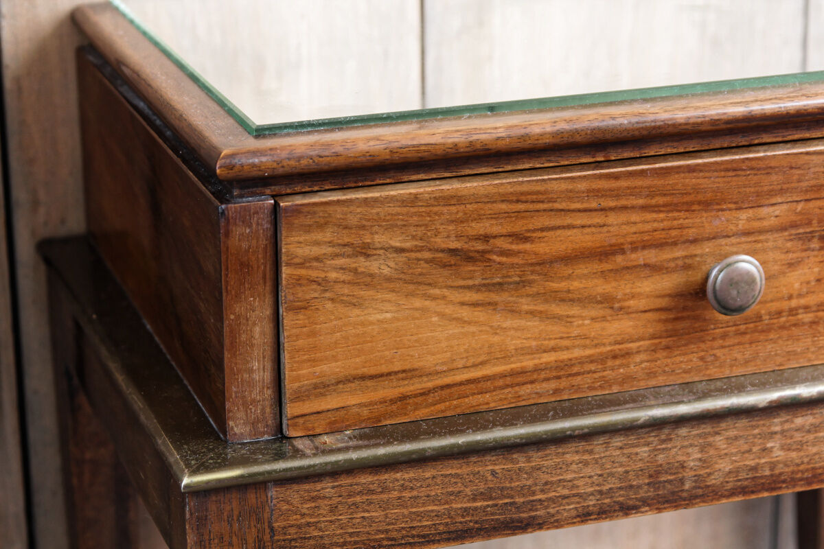 Bedside table, sofa tip - rosewood and brass plate