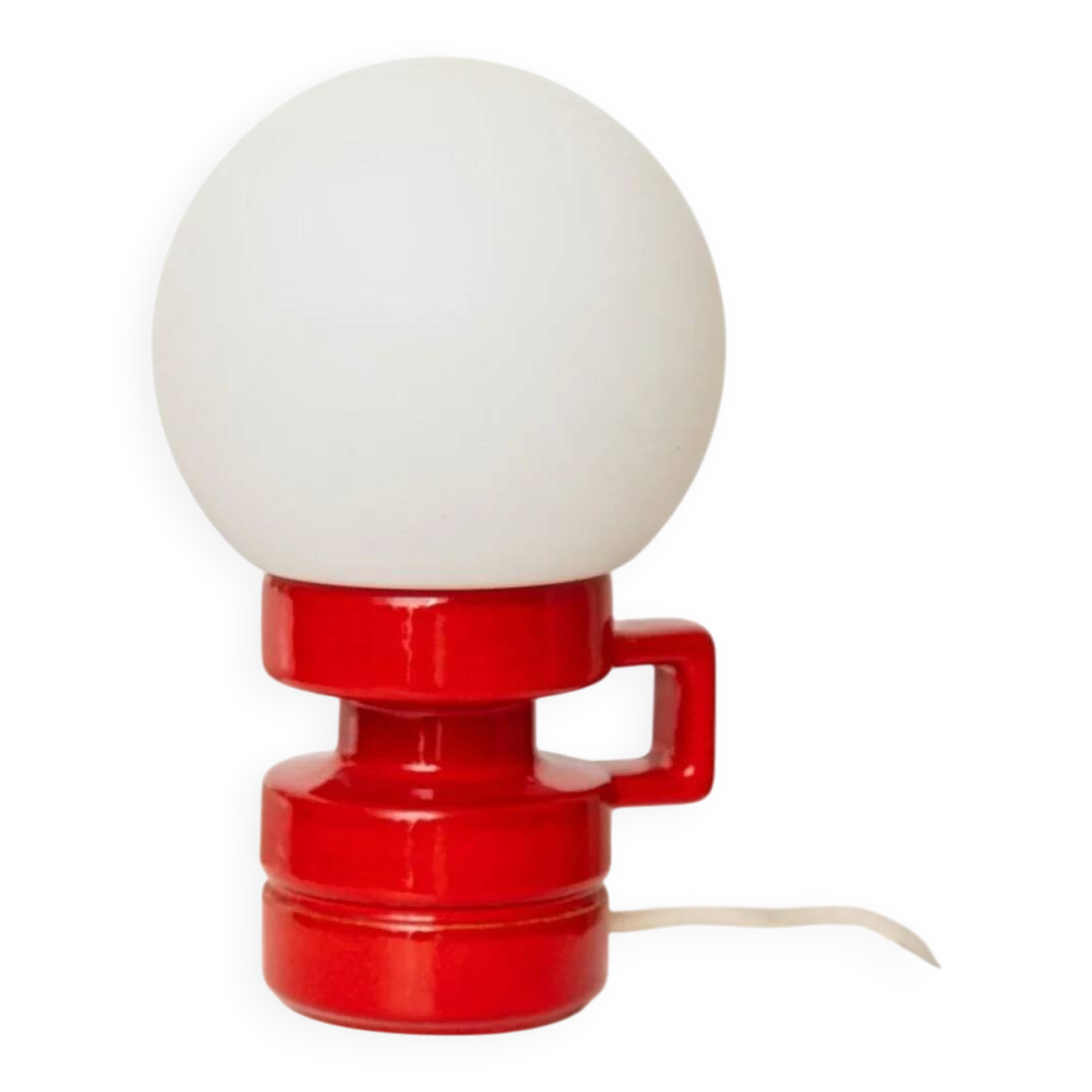 Red ceramic table lamp from Italy (1970s) with white opal glass shade - mid-century design