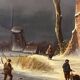 Huge oil painting on canvas Dutch school winter landscape 164x132