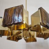 Rare mid-century chandelier in brass and resin, 1970s