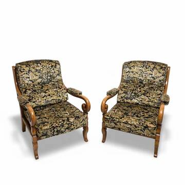 Pair of Wooden Armchairs with Curved Arms, Czechoslovakia, 1940s–1950s