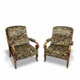 Pair of Wooden Armchairs with Curved Arms, Czechoslovakia, 1940s–1950s
