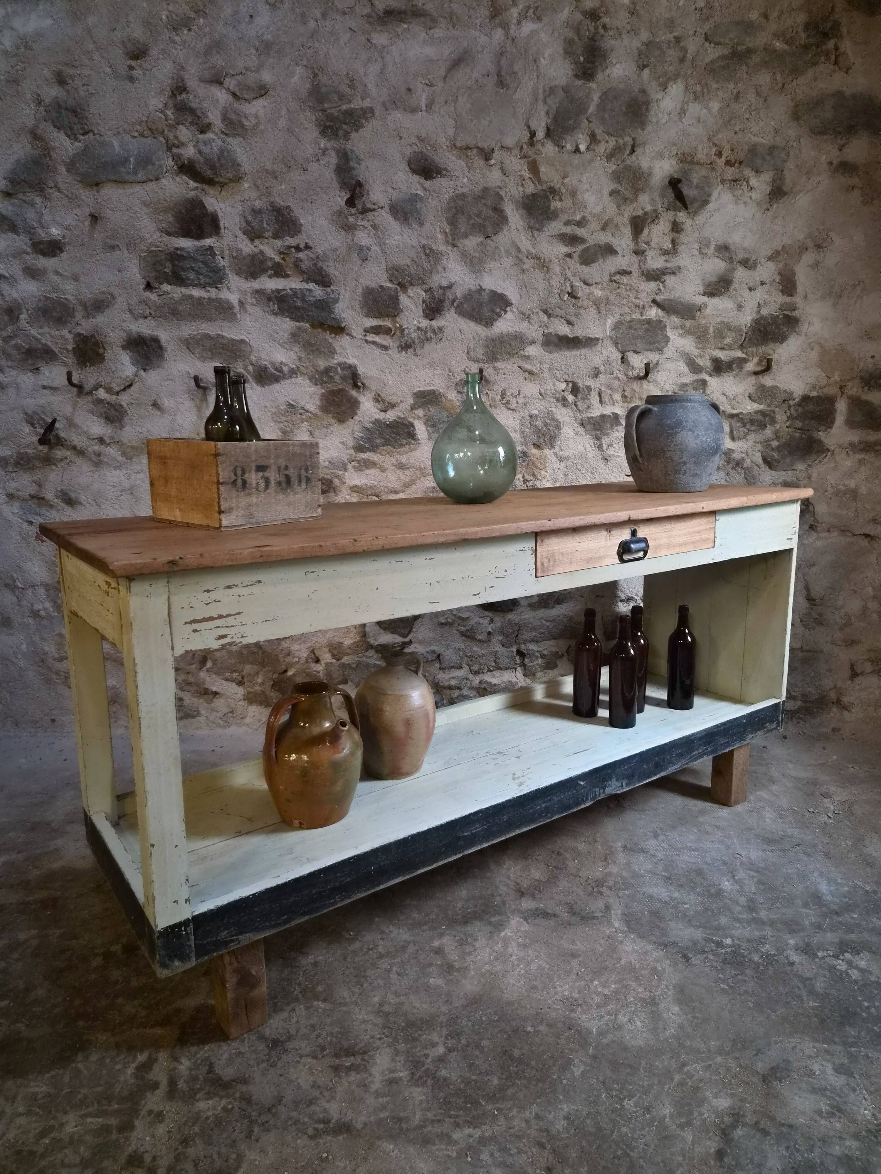 Table de drapier vintage / Îlot de cuisine – Années 1930