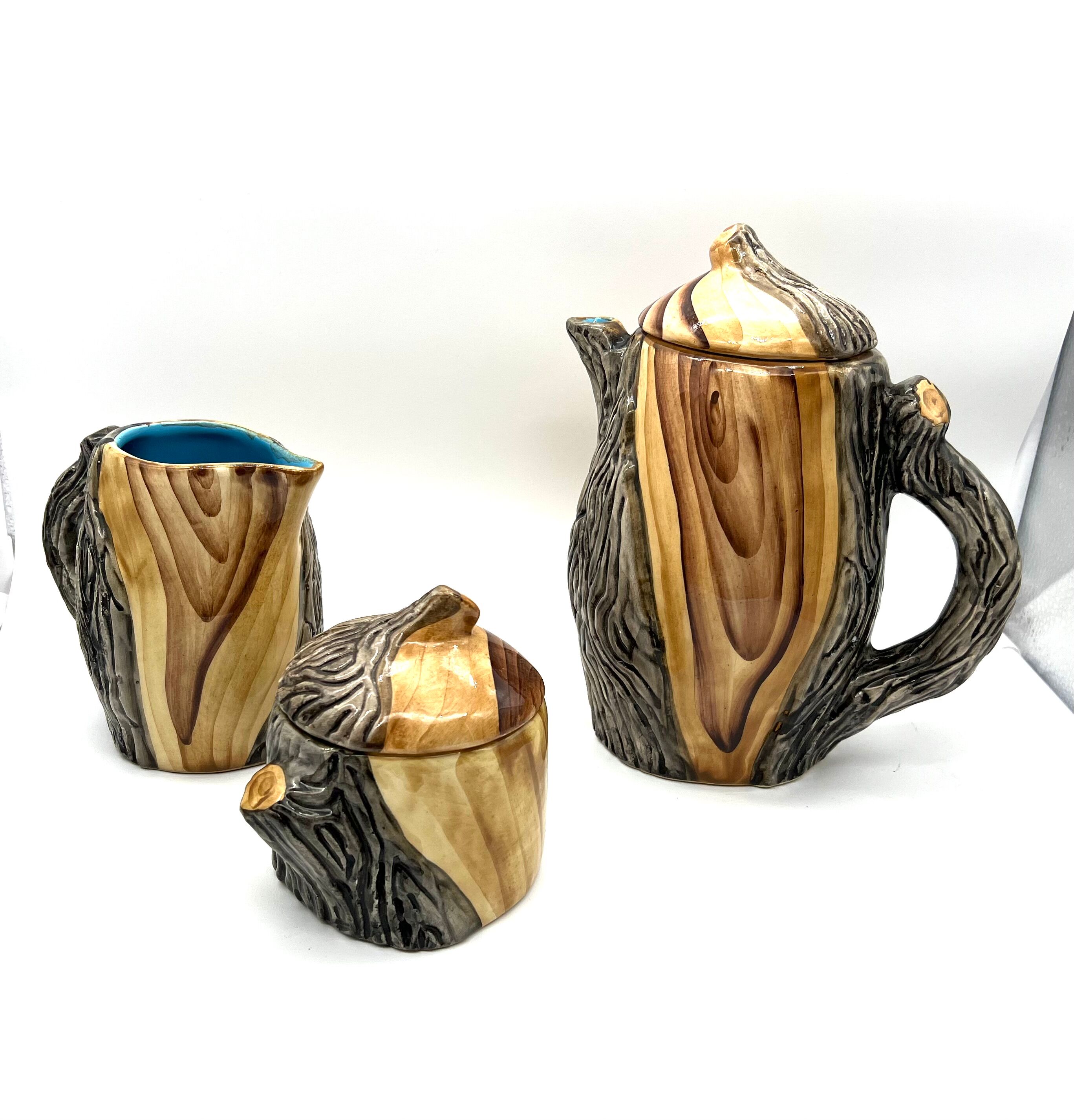 Vintage Vallauris Tea Service in Faux Bois by Grandjean-Jourdan