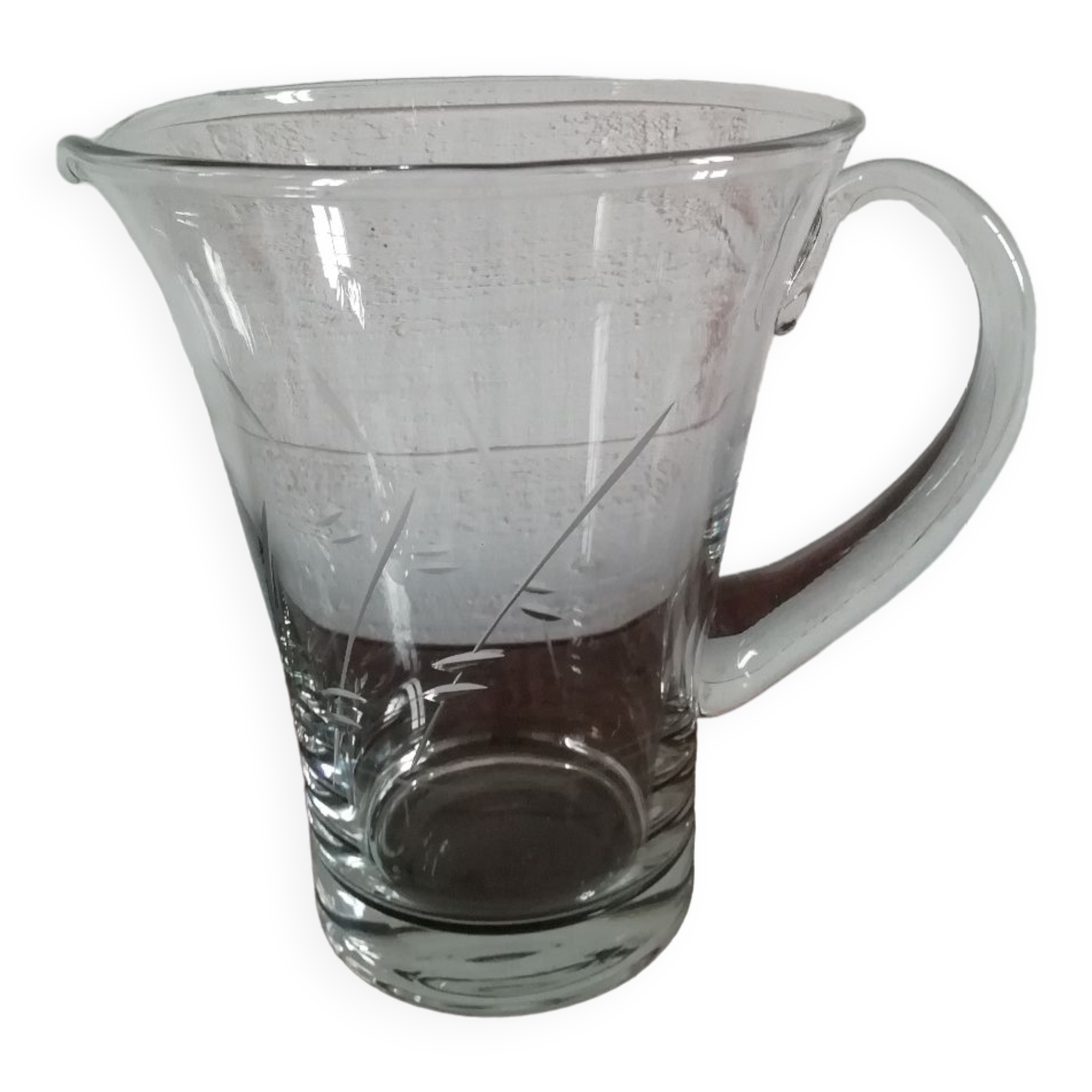 Engraved glass water pitcher