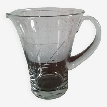 Engraved glass water pitcher