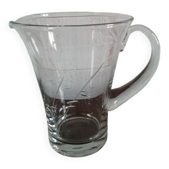 Engraved glass water pitcher
