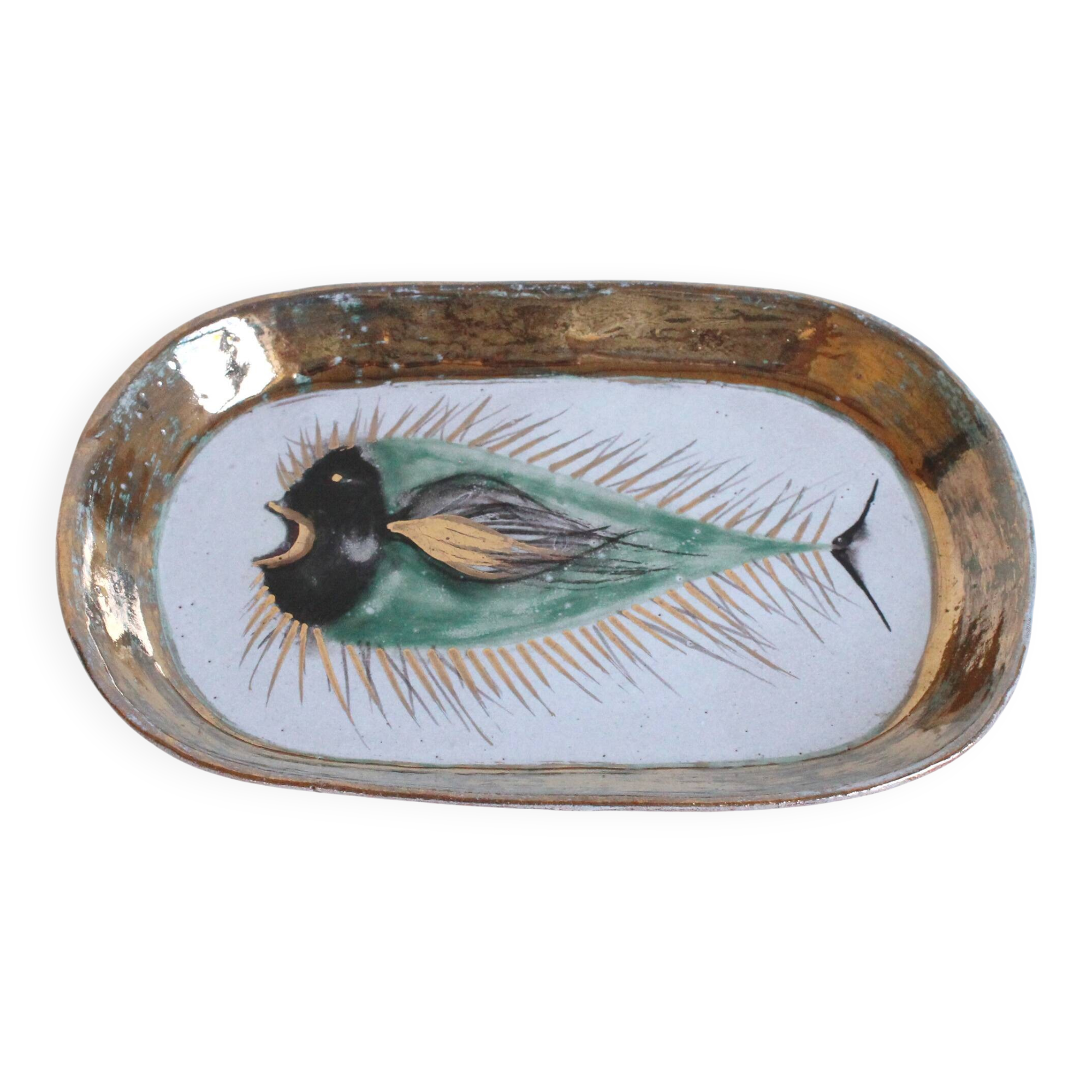 Vintage decorative dish with fish decoration - Dour - Forces Murales