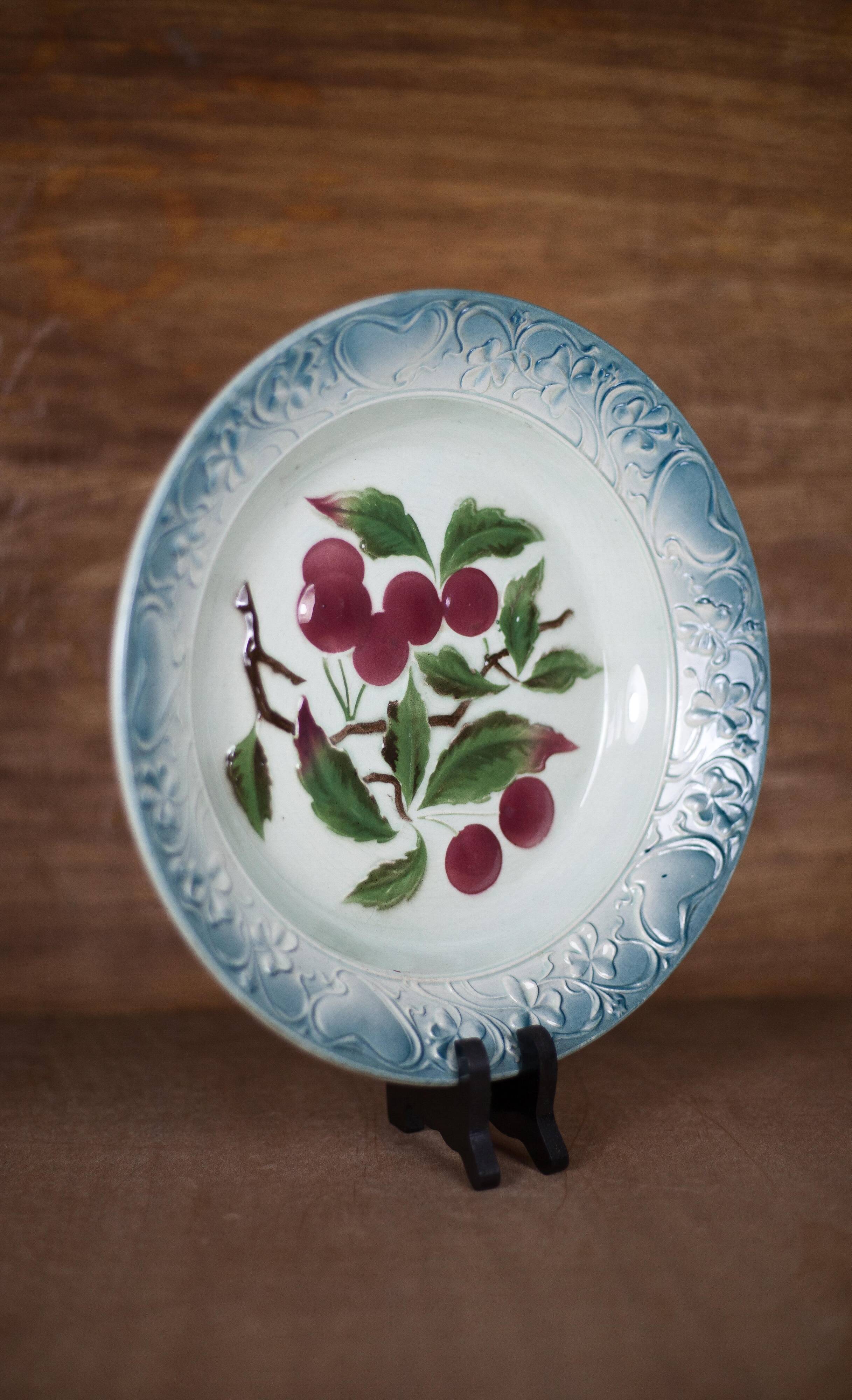 Vintage porcelain dish, slip dish, fruit motif dish, collection, tableware
