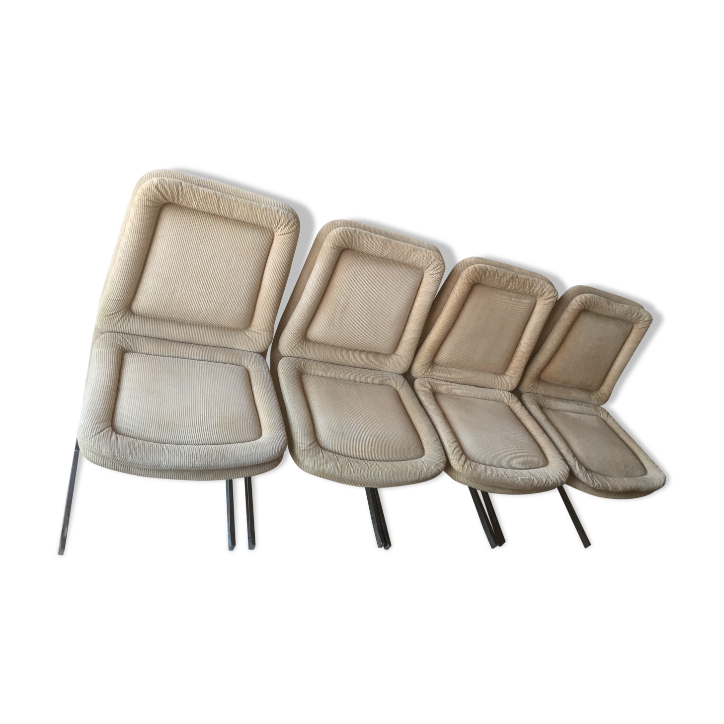 Set of 4 chairs in cream velvet seventies